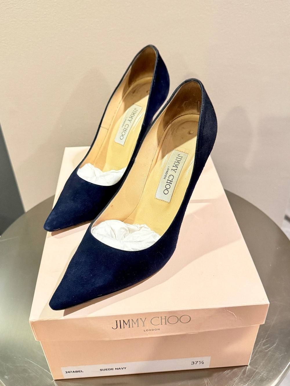 Jimmy Choo 247 Abel Blue Suede Pumps – Size 37.5 – 105mm Heel